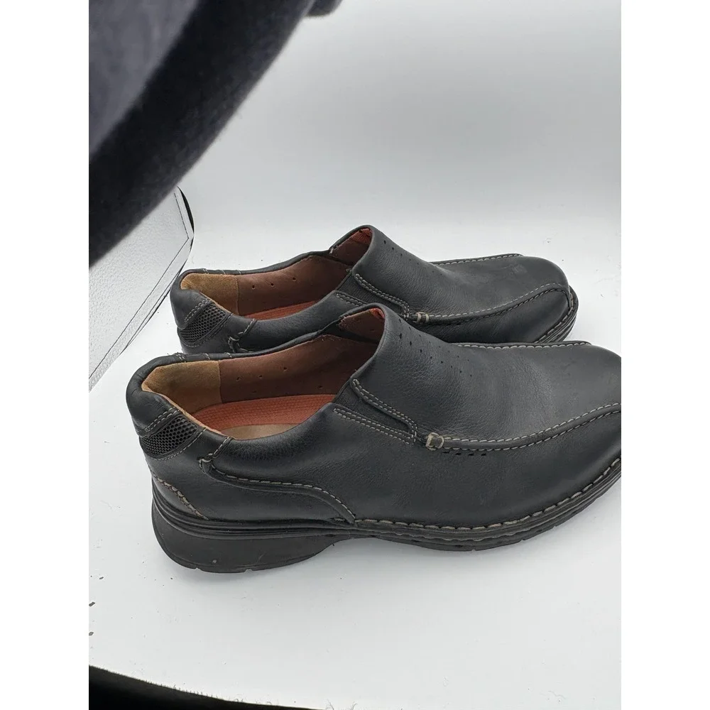 Clarks Unstructured Shoes Mens Size 10 Black Leather Slip On Loafers Casual